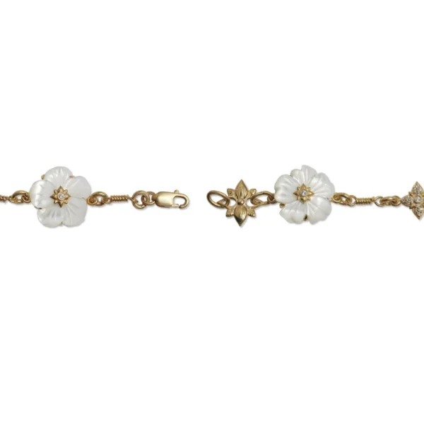 Stephen Dweck Colorbloom 14mm White Mother of Pearl Flower and White Diamond 0.35ct Bracelet in 18K Gold< Bracelets