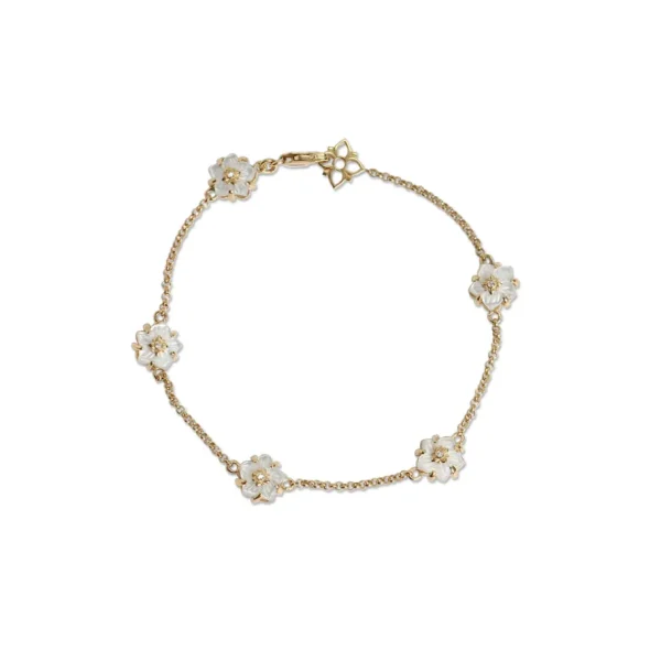 Stephen Dweck Colorbloom 8mm White Mother of Pearl Flower and White Diamond Bracelet in 18K Gold< Bracelets