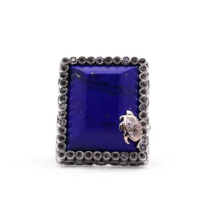 Stephen Dweck Faceted Lapis and Diamond 0.50ct Ring in Sterling Silver with 18K Gold Diamond Pave Adam< Rings