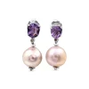 Stephen Dweck Galactical Amethyst Baroque Pearl and Champagne Diamond Drop Earrings in Sterling Silver< Earrings