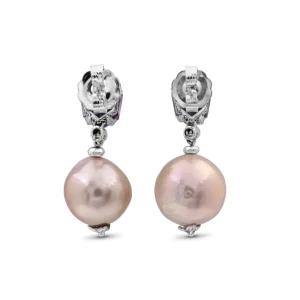 Stephen Dweck Galactical Amethyst Baroque Pearl and Champagne Diamond Drop Earrings in Sterling Silver< Earrings