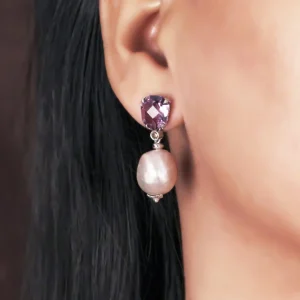 Stephen Dweck Galactical Amethyst Baroque Pearl and Champagne Diamond Drop Earrings in Sterling Silver< Earrings