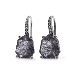 Stephen Dweck Galactical Black Tourmalated Quartz and Champagne Diamond Galactical Earrings in Sterling Silver< Earrings