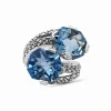 Stephen Dweck Galactical Blue Topaz Double Stone Ring with Engraved Sterling Silver< Rings