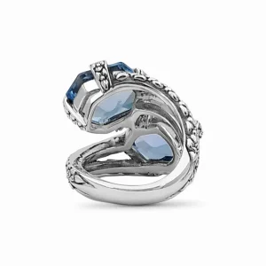 Stephen Dweck Galactical Blue Topaz Double Stone Ring with Engraved Sterling Silver< Rings