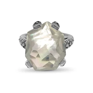 Stephen Dweck Galactical Crystal Quartz and Mother of Pearl Freeform Solitaire Ring in Sterling Silver< Rings