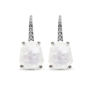 Stephen Dweck Galactical Crystal Quartz Over White Mop Galactical Earrings in Sterling Silver with Diamonds< Earrings