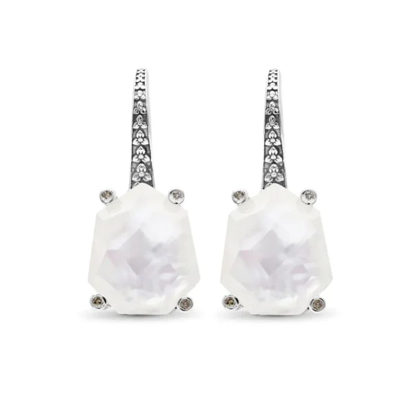 Stephen Dweck Galactical Crystal Quartz Over White Mop Galactical Earrings in Sterling Silver with Diamonds< Earrings