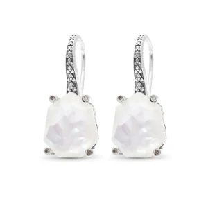 Stephen Dweck Galactical Crystal Quartz Over White Mop Galactical Earrings in Sterling Silver with Diamonds< Earrings