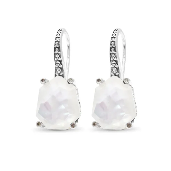 Stephen Dweck Galactical Crystal Quartz Over White Mop Galactical Earrings in Sterling Silver with Diamonds< Earrings