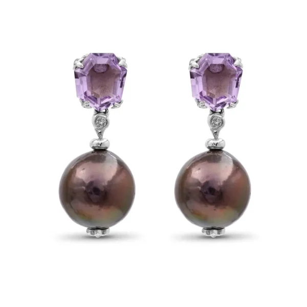 Stephen Dweck Galactical 43ct Amethyst,Peacock Pearl and 0.08ct White Diamond Earrings in Sterling Silver< Earrings