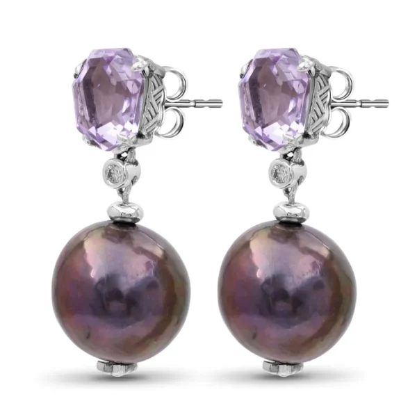 Stephen Dweck Galactical 43ct Amethyst,Peacock Pearl and 0.08ct White Diamond Earrings in Sterling Silver< Earrings