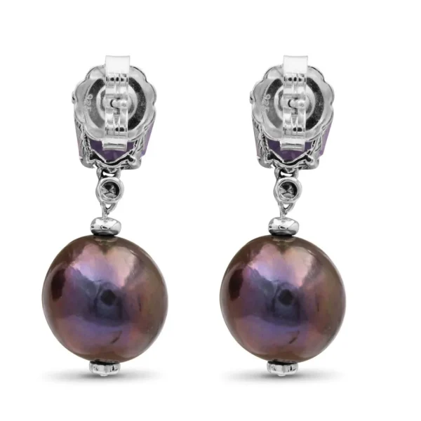 Stephen Dweck Galactical 43ct Amethyst,Peacock Pearl and 0.08ct White Diamond Earrings in Sterling Silver< Earrings