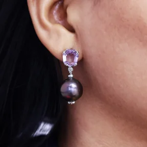 Stephen Dweck Galactical 43ct Amethyst,Peacock Pearl and 0.08ct White Diamond Earrings in Sterling Silver< Earrings