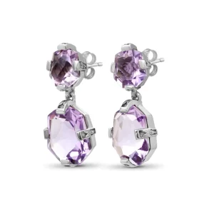 Stephen Dweck Galactical Faceted Galactical Amethyst Double Drop Earrings in Sterling Silver< Earrings