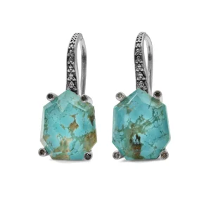 Stephen Dweck Galactical Faceted Natural Quartz Turquoise and Champagne Diamond Earrings in Sterling Silver< Earrings