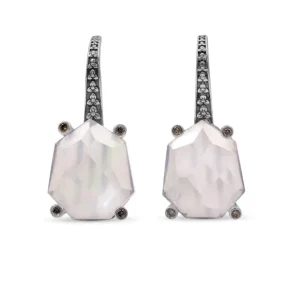 Stephen Dweck Galactical Faceted Rose Quartz and Mother of Pearl and Champagne Diamond Earrings in Sterling Silver< Earrings