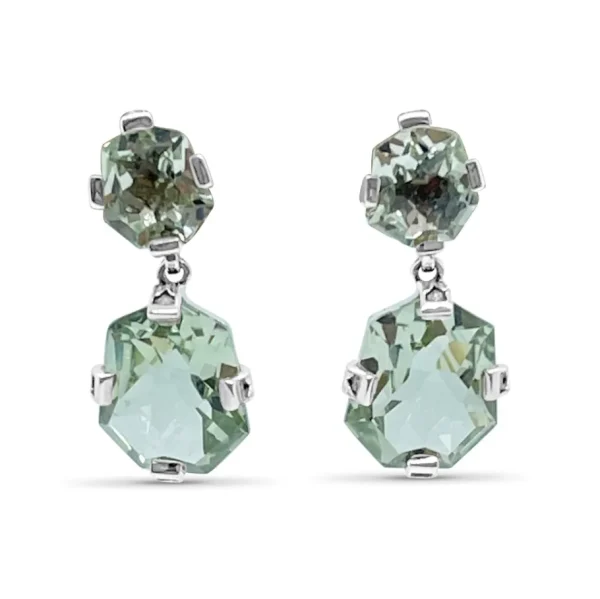 Stephen Dweck Galactical Freeform Drop Earrings in Green Amethyst and Engraved Sterling Silver< Earrings