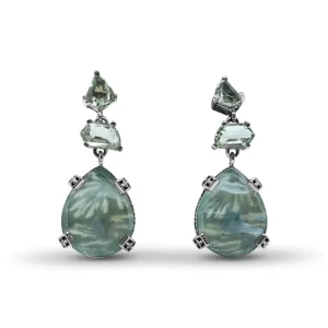 Stephen Dweck Galactical Green Prasiolite Natural Quartz Mother of Pearl and Green Serpentine Jade Earrings in Sterling Silver< Earrings