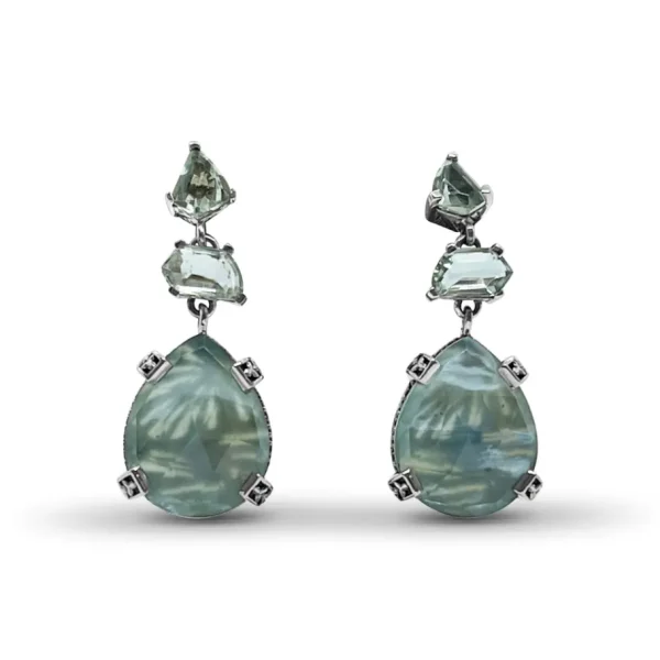 Stephen Dweck Galactical Green Prasiolite Natural Quartz Mother of Pearl and Green Serpentine Jade Earrings in Sterling Silver< Earrings