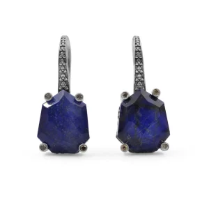 Stephen Dweck Galactical Labradorite Over Lapis and Champagne Diamond in Sterling Silver< Earrings