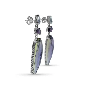 Stephen Dweck Galactical Lavender Moon Quartz and Amethyst Dangle Earrings in Sterling Silver< Earrings