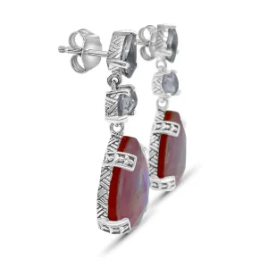 Stephen Dweck Galactical Lavender Moon and Natural Quartz Mother of Pearl and Red Agate Earrings in Sterling Silver< Earrings