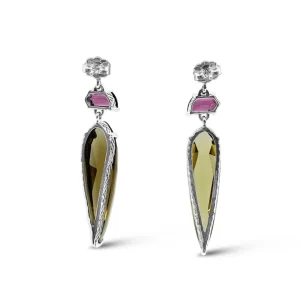 Stephen Dweck Galactical Rhodolite Garnet Cognac Quartz Earrings in Sterling Silver< Earrings