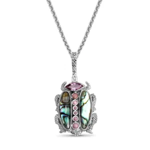 Stephen Dweck Garden of Stephen Amethyst Phosphosiderite Natural Quartz and Abalone Scarab Pendant in Sterling Silver< Necklace