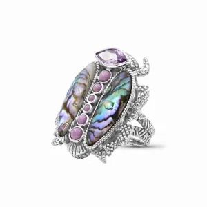 Stephen Dweck Garden of Stephen Amethyst Phosphosiderite Natural Quartz and Abalone Scarab Ring in Sterling Silver< Rings