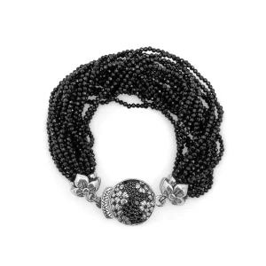 Stephen Dweck Garden of Stephen Black Spinel Multi-Strand Bracelet with Sterling Silver and Black Spinel Flower Clasp< Bracelets