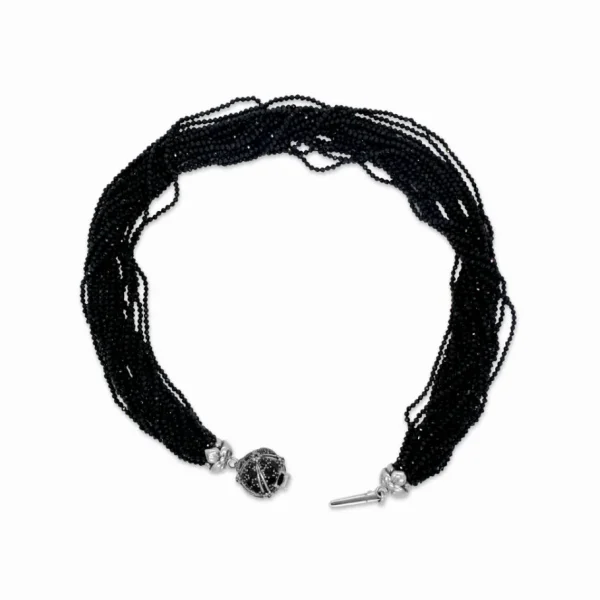 Stephen Dweck Garden of Stephen Black Spinel Multi-Strand Necklace in Sterling Silver with Black Spinel Pave Sunray Ball Clasp< Necklace