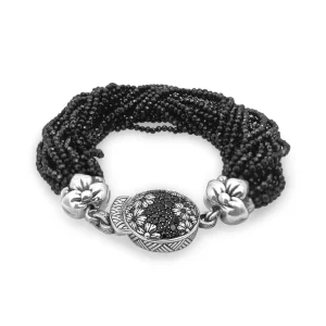 Stephen Dweck Garden of Stephen Black Spinel Multi-Strand Bracelet with Sterling Silver and Black Spinel Flower Clasp< Bracelets