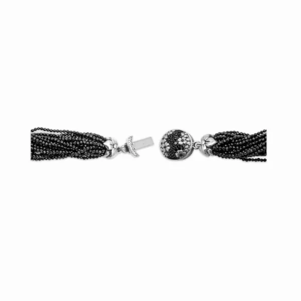 Stephen Dweck Garden of Stephen Black Spinel Multi-Strand Bracelet with Sterling Silver and Black Spinel Flower Clasp< Bracelets