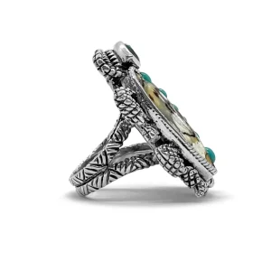 Stephen Dweck Garden of Stephen Blue Topaz Turquoise Natural Quartz Abalone Scarab Ring in Sterling Silver< Rings