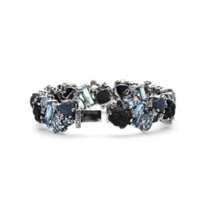 Stephen Dweck Garden of Stephen Carved Tahitian Mother of Pearl London Blue Topaz Swiss Blue Topaz and Labradorite Open and Close Bangle in Sterling Silver< Bracelets