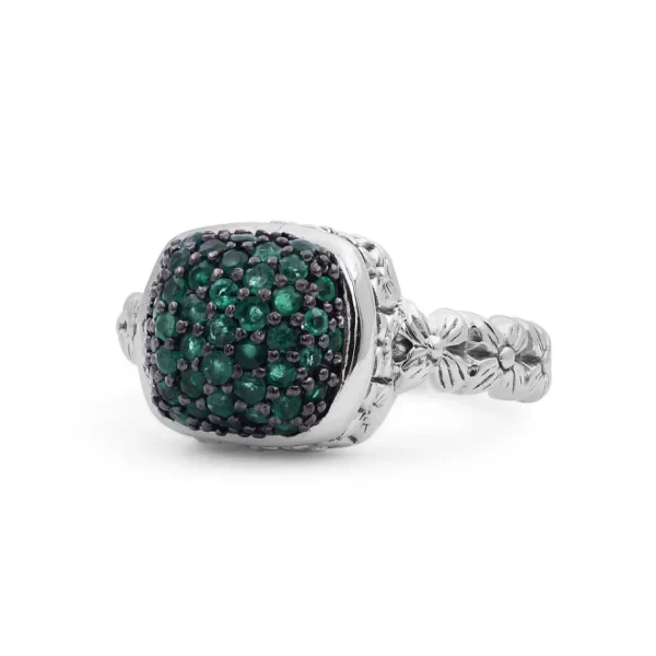 Stephen Dweck Garden of Stephen Emerald Pave Ring in Sterling Silver< Rings