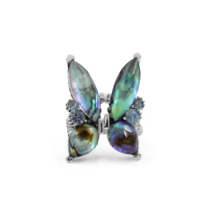 Stephen Dweck Garden of Stephen Faceted Natural Quartz Abalone Labradorite and Swiss Blue Topaz Butterfly Ring in Sterling Silver< Rings