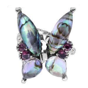 Stephen Dweck Garden of Stephen Faceted Natural Quartz Abalone and Rhodolite Garnet Butterfly Ring in Sterling Silver< Rings