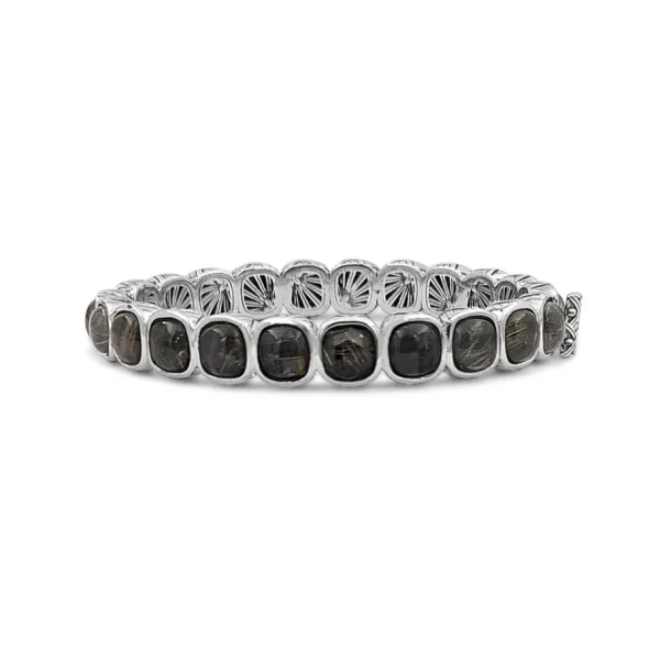 Stephen Dweck Garden of Stephen Faceted and Cabochon Gold Rutilated Quartz and Hematite Bangle in Sterling Silver< Bracelets