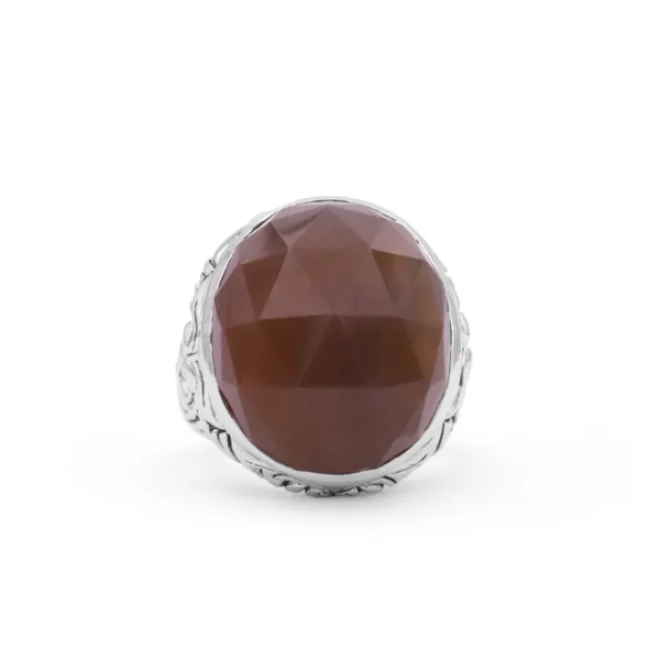 Stephen Dweck Garden of Stephen Faceted Smoky Quartz and White Mother of Pearl Dome Ring in Engraved Sterling Silver< Rings