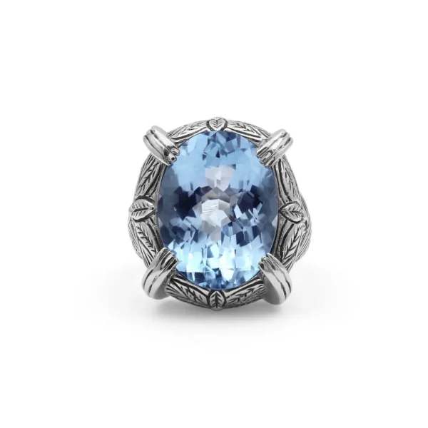 Stephen Dweck Garden of Stephen Faceted Blue Topaz Ring in Engraved Sterling Silver< Rings