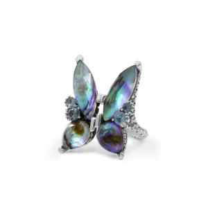 Stephen Dweck Garden of Stephen Faceted Natural Quartz Abalone Labradorite and Swiss Blue Topaz Butterfly Ring in Sterling Silver< Rings