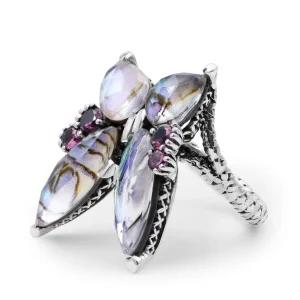 Stephen Dweck Garden of Stephen Faceted Natural Quartz Abalone and Rhodolite Garnet Butterfly Ring in Sterling Silver< Rings