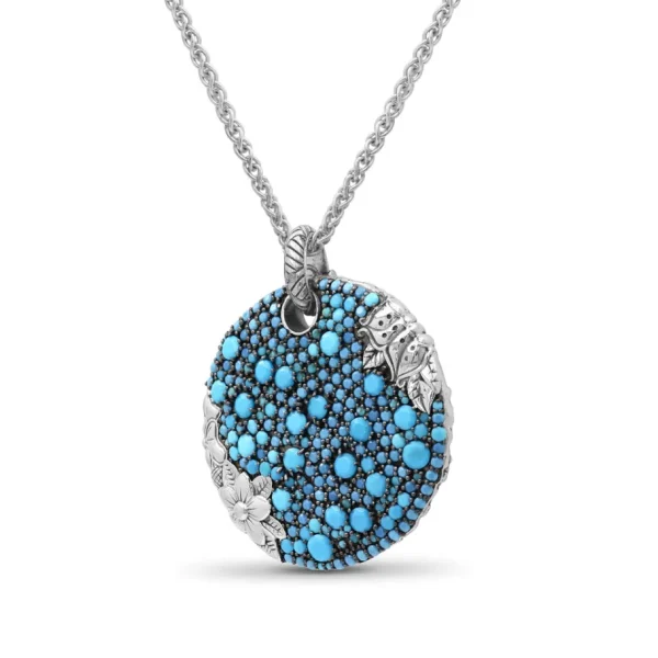 Stephen Dweck Garden of Stephen Faceted Turquoise Pave Pendant in Sterling Silver< Necklace