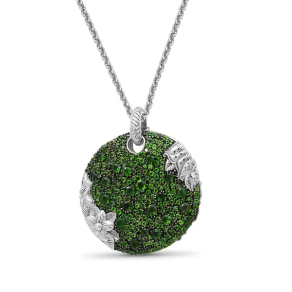 Stephen Dweck Garden of Stephen Faceted Chrome Diopside Pave Pendant in Sterling Silver< Necklace