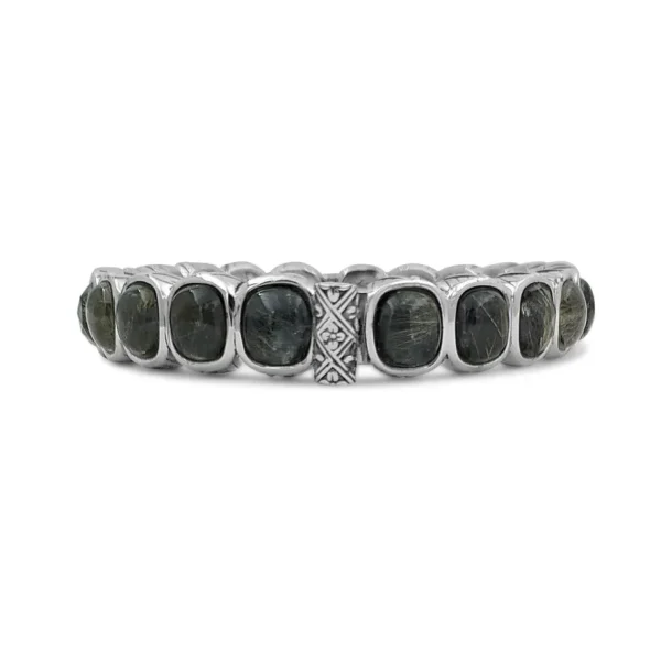 Stephen Dweck Garden of Stephen Faceted and Cabochon Gold Rutilated Quartz and Hematite Bangle in Sterling Silver< Bracelets