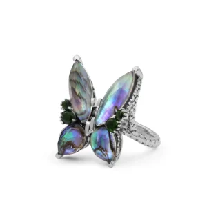 Stephen Dweck Garden of Stephen Faceted Natural Quartz Abalone and Peridot Butterfly Ring in Sterling Silver< Rings