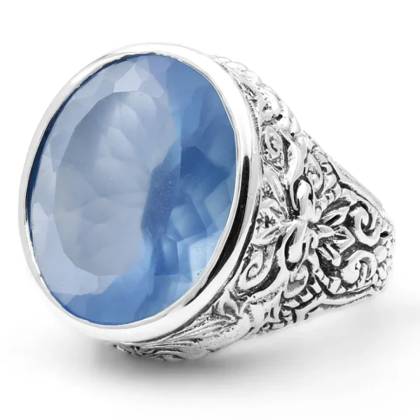 Stephen Dweck Garden of Stephen Faceted Natural Quartz and Blue Agate Ring in Sterling Silver< Rings