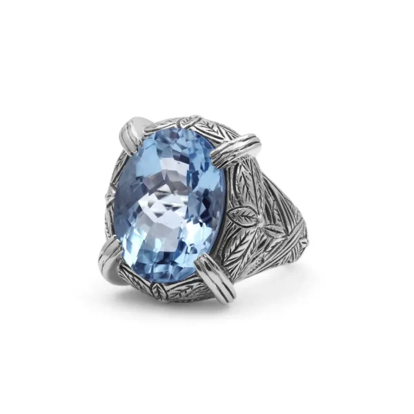 Stephen Dweck Garden of Stephen Faceted Blue Topaz Ring in Engraved Sterling Silver< Rings